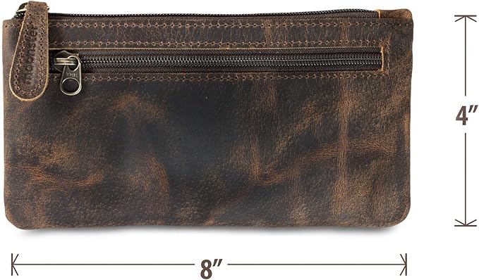 Moonster Leather Pencil Case Pouch 8" x 4" - Leather Pen Case with Zipper