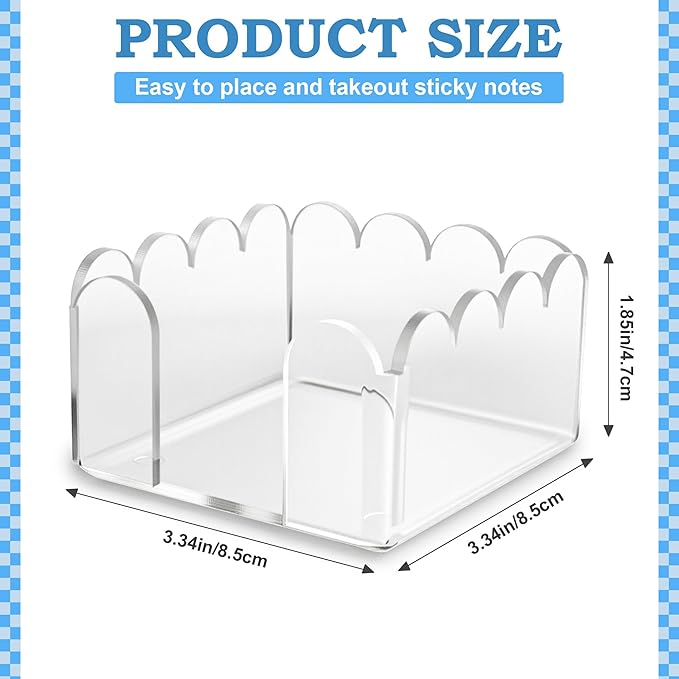 1 PC Scalloped Acrylic Sticky Note Holder 3"x3" Crystal Clear Sticky Note Holder Dispenser for Classroom, Desk Organizer Accessories for Dorm Room, School Office Necessities