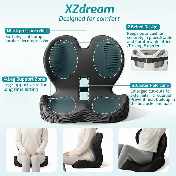 Seat Cushion,Office Chair Cushion with Lumbar Support Pillow,Ergonomic Design for Long Sitting,Sciatica,Back Pressure Relief,Back Support Cushions for Car,Truck,Office Chair