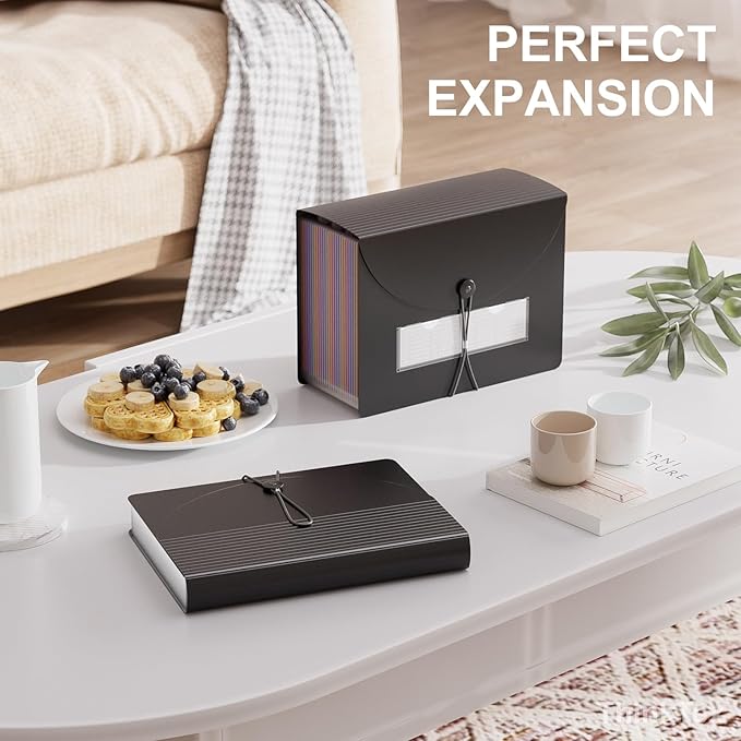 ThinkTex 26 Pockets File Folder, A4 Accordion File Organizer, Letter Size Expandable File Folders, Accordion Folder Paper Coupon Bill Receipt Organizer with 3 A-Z Alphabet Colored Tabs