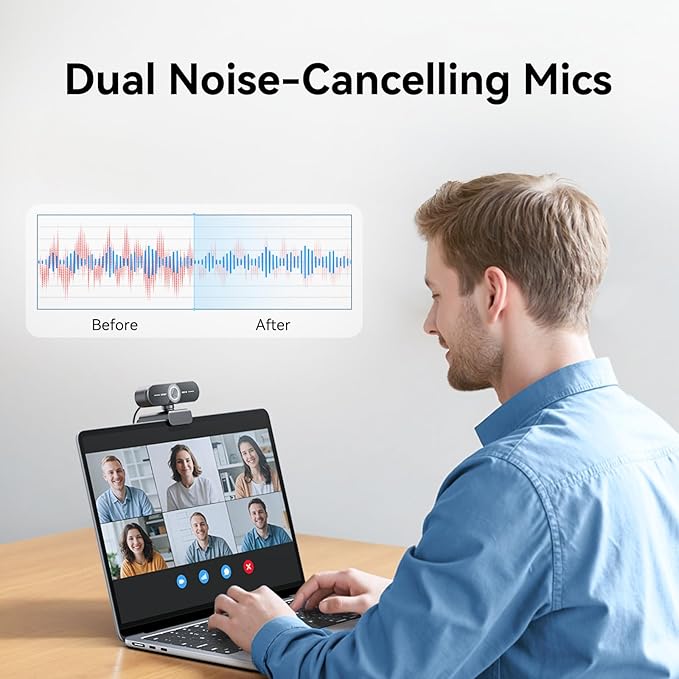 EMEET C60E 4K Webcam for PC - Ultra 4K HD, PDAF Autofocus, Dual Noise-Cancelling Mics, 73° FOV, Auto Light Correction, USB Plug&Play, Privacy Cover, Ideal for High-End Business Meetings&Live Streaming