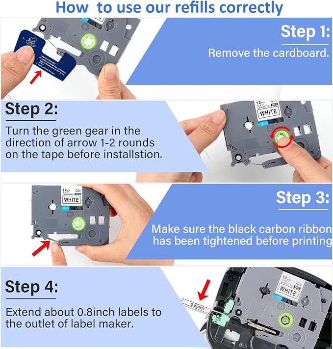 10pack 12mm 0.47'' TZe TZ Tape Laminated White Label Maker Tape Replacement for Brother P Touch Label Tape TZe-231 TZe231 Compatible with Brother PT-D210 PT-D220 PT-H110 PT-D410 PT-P710BT