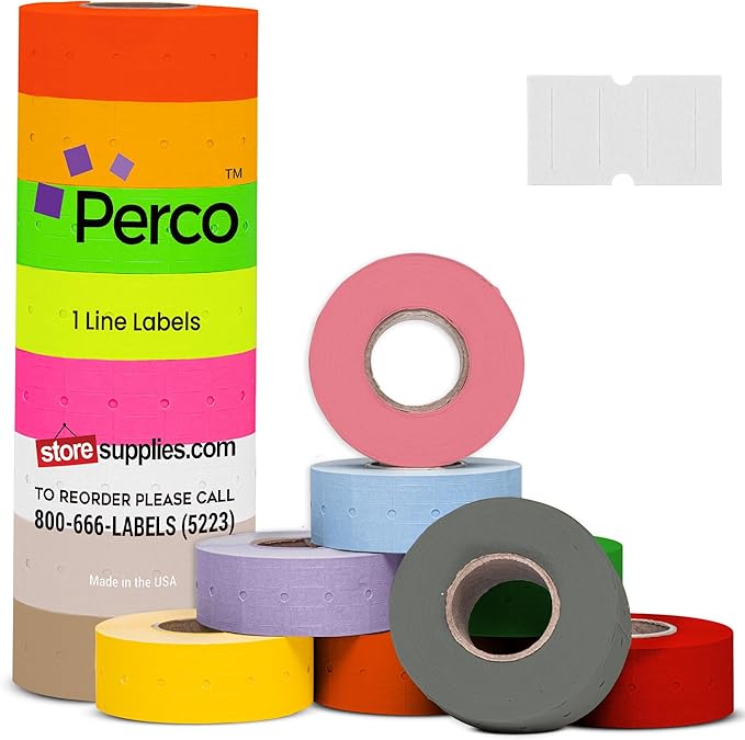 Custom Price and Date Labels for Perco Lite, X, Plus and Perco Pro 1 Line Guns - Choose Color, Font and Imprint - 10 Sleeves, 80,000 Labels