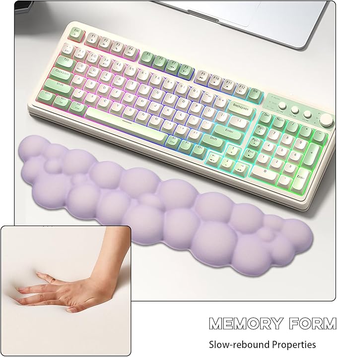 Ergonomic Cloud Wrist Rest for Computer Keyboard - Soft Memory Foam Keyboard Wrist Rest with Non-Slip Silicone Base, for Laptop, Mac, Office, Work, Gaming (Purple)