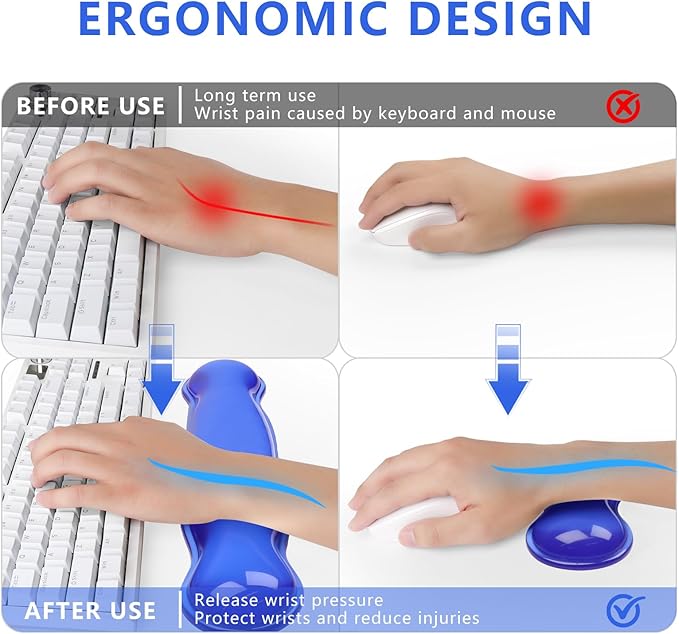 Gel Keyboard and Mouse Wrist Rest, Cute Wrist Support and Arm Support Keyboard Rest for Keyboard and Mouse Typing Pain Relief，Suitable for Office/Computer/Laptop/Gaming (Transparent Blue Set)