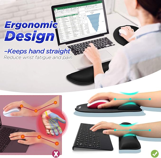 Gimars Upgrade Enlarge Superfine Fibre Soft Smooth Gel Ergonomic Mouse Pad Wrist Support and Keyboard Wrist Rest for Computer, Laptop, Mac, Gaming and Office, Durable, Comfortable and Pain Relief