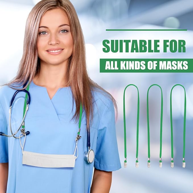 Patelai 100 Pack Double Clip Lanyards Bulk Face Mask Lanyard Twist Free 2 Hook Design Adjustable Badge Neck Strap for ID Name Badge Holder School Conference Office Class Essential (Green)