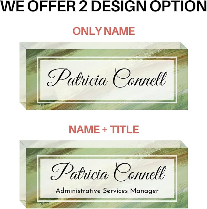 Customized Clear Acrylic Thick 8x3" Desk Name Plate Block with Personalized Logo - Professional Office Decor - Customized Acrylic Plate Gift for Teacher Co-workers, Christmas Gifts for Her, Thanksgiving Gifts (Green Wave)