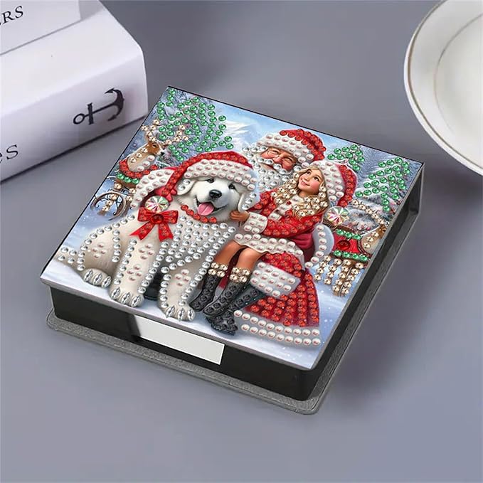 Christmas Diamond Painting Kit Note Box,Memo Paper Storage Box Diamonds Art,Sticky Note Holder Diamonds Art,Diamond Painting Memo Pad For Office Desk. (Christmas)