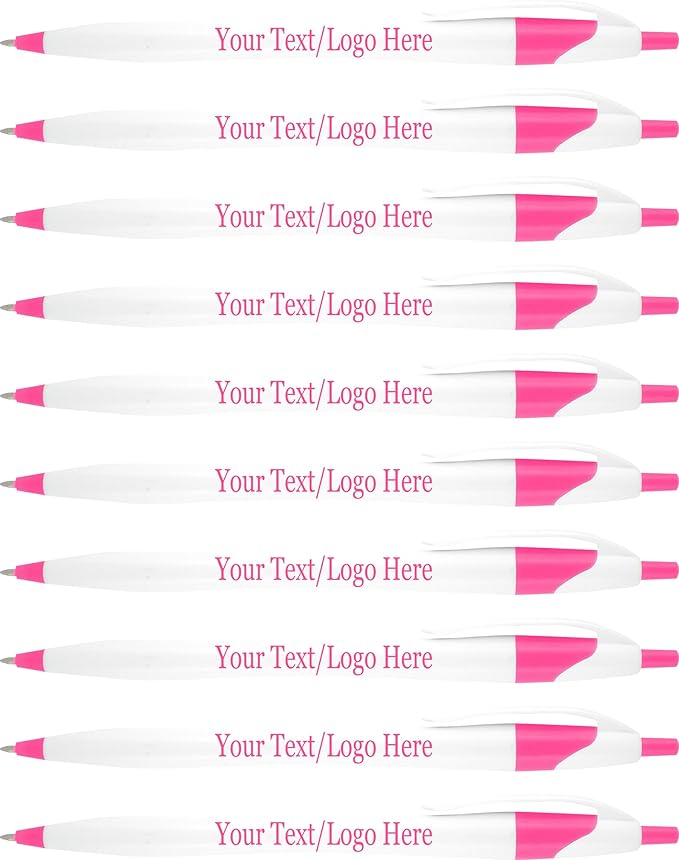 SyPen Personalized Pens With your Custom Logo or Text-500 Pack Bulk-for Businesses, Parties, and Events, Custom Printed Slim Ballpoint Click Pens, Pink Trim Color, Black Ink