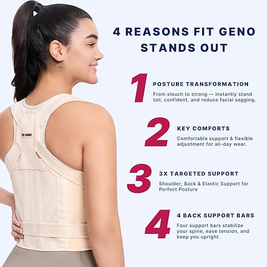 Fit Geno Back Brace Posture Corrector for Men & Women: Shoulder Straightener Adjustable Full Back Support Pain Relief - Scoliosis Hunchback Spine Corrector (Medium/Large)
