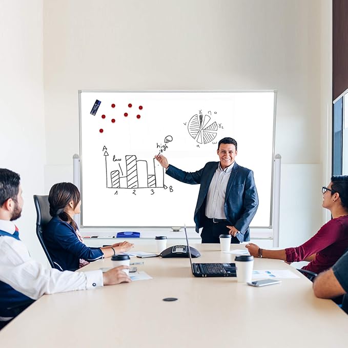 Mobile Whiteboard with Stand - 60x40 Double Sided Dry Erase Board with Stand, Large White Board on Wheels for Office, Rolling Magnetic Whiteboard with Pen Tray for Meeting, Training by CALENBO