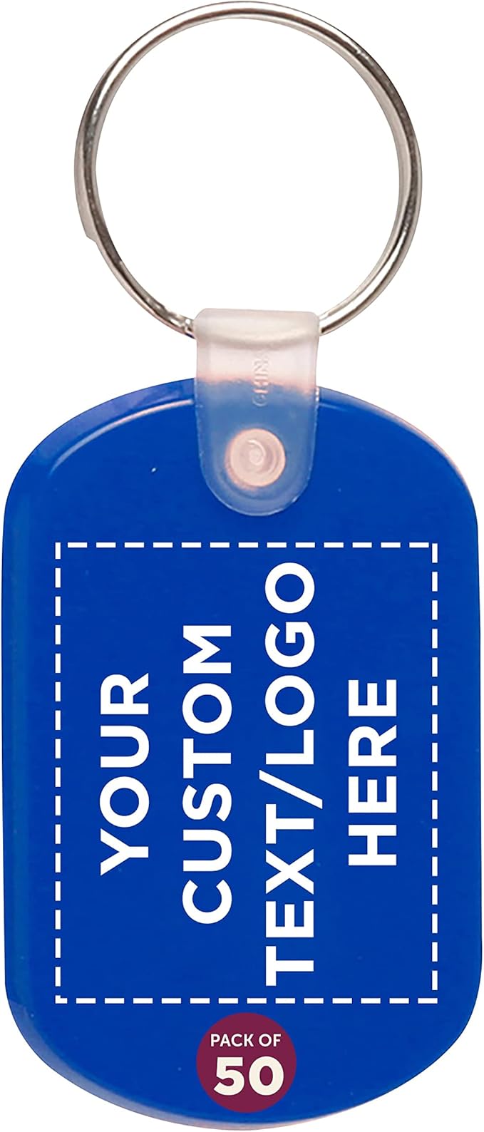 DISCOUNT PROMOS Tag Soft Plastic Keychains - 50 pack - Customizable Text, Logo - Small Key Tag Chain For Staying Organized - Rubber Key Ring Keychain – Blue