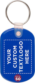 DISCOUNT PROMOS Tag Soft Plastic Keychains - 50 pack - Customizable Text, Logo - Small Key Tag Chain For Staying Organized - Rubber Key Ring Keychain – Blue