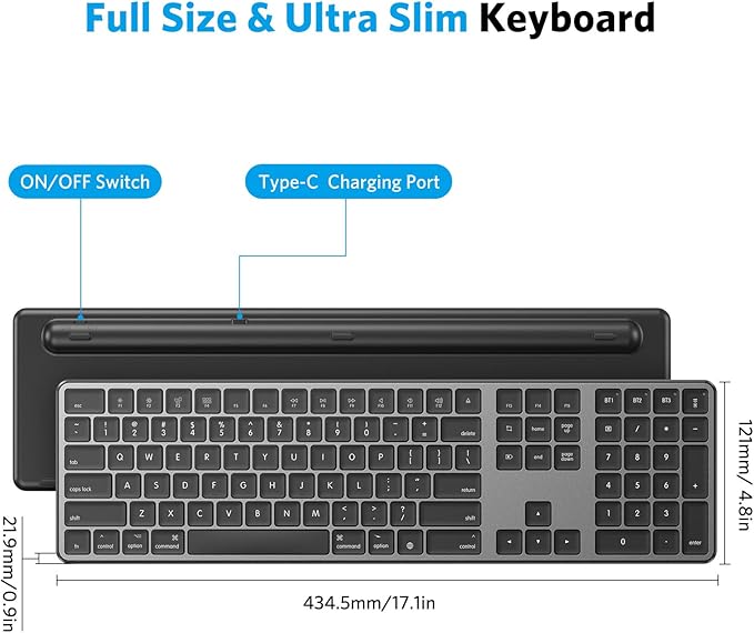 OMOTON Bluetooth Keyboard Compatible with Mac ONLY, with Numeric Keypad, Rechargeable Wireless Keyboard Compatible with MacBook Pro/Air, iMac, Mac mini/Pro