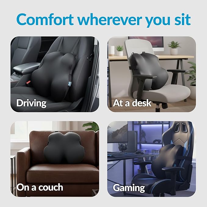 Everlasting Comfort Premium Lumbar Support Pillow for Office Chair - Elevate Series Back Cushion for Car Seat, Desk Chairs - Promotes Better Posture, Back Pain Relief - Work, Gaming & Home Essentials