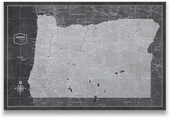 Push Pin Oregon Map Board - With Push Pins to Mark Oregon Travels - Handmade in Ohio, USA - Design: Modern Slate
