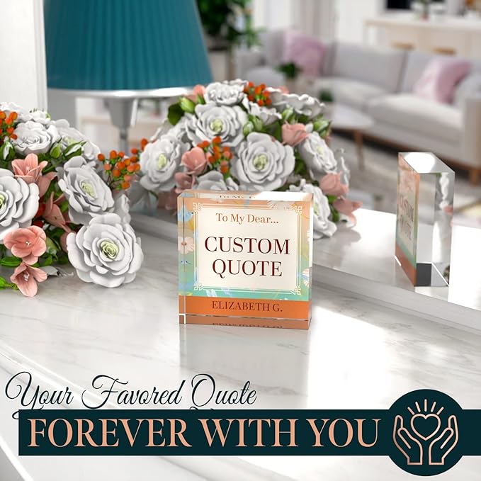 Personalized Gifts, Custom Quote Block Letter Board,Crystal-Clear Acrylic with Gift Box,17 Styles, Holiday and Christmas Gift for Mom, Dad, Girlfriend, Him or Her, Husband, Wife (4"x4, Flora)