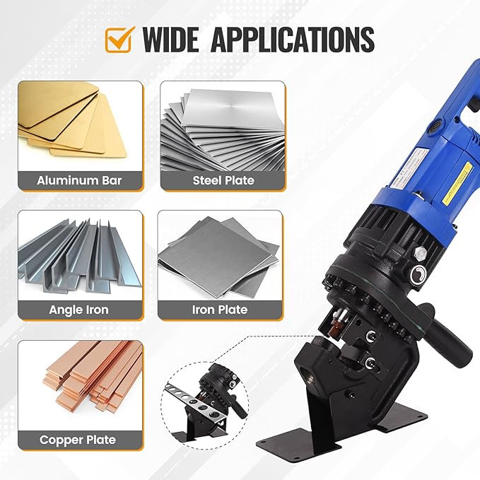 1200W Electric Hydraulic Hole Puncher,1HP Steel Punching Machine Φ1/4"-4/5",Hole Digger Hydraulic Punch with Carbon Brush 5 Dies for Steel Iron Aluminum Plate,Copper,Angle Steel,110V