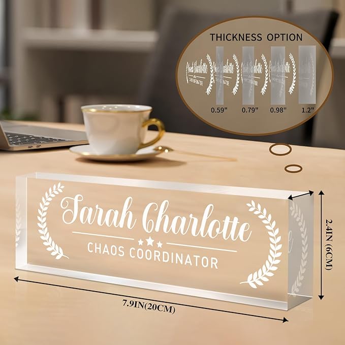 Custom Name Plate for Desk, Personalized Desk Name Plate on Clear Acrylic Glass, Appreciation Gifts for Teacher Employee Boss Coworkers Nurse, Office Desk Accessories for Women Men (Engraved Honor)