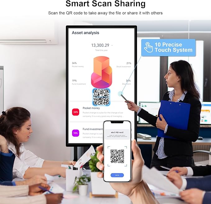 49" Smart Board, Digital Whiteboard Electronic Interactive for Classroom Office Home, Screen Mirroring from Android & iOS for Presention Annotation Live Streaming (49 inch)