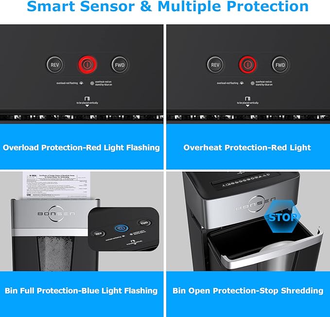 BONSEN 12-Sheet Micro Cut Paper Shredder for Home Office Use, High Security Level P-4/55 dB Ultra-Quiet / 40-Minutes Shredding Shreds Credit Card/Staples, 5.3 Gallons Pullout Bin (S3106)