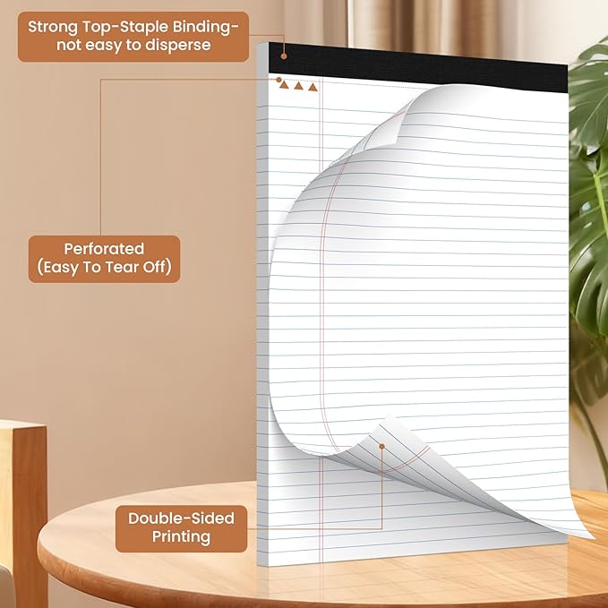 10Packs Legal Pads 8.5 x 11 Inch, 50Sheets/Pack, College Ruled & Perforated White Writing Pads, Pads of Paper 8.5 x 11, Lined Note Pads with Sturdy Backing for Office, Business & School Supplies