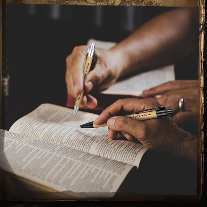 Cholemy 100 Pcs Christian Bible Verse Ink Pens Bamboo Christian Pens Bulk Wooden Inspirational Ballpoint Religious Gifts for Women Colleague Pastor Wife Church(Colorful)