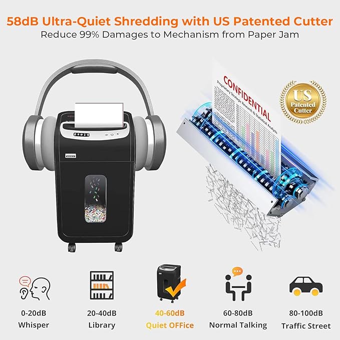 Paper Shredder for Home Office Heavy Duty with 60 Mins Running with US Patented Cutter,Shred CD/Card with Extra Large Bin,AUTO Jam Proof(ETL) (18-Sheet Micro Cut)