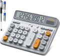 Desktop Calculator with Extra Large 5-Inch LCD Display, 12-Digit Two Way Power Solar & Battery Office Calculator with Big Buttons for Business, Accounting & Home Use(Grey)