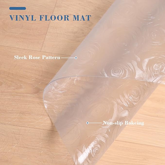 Chair Mat for Hard Floors, Tydle 36" x 60" Office Chair Mat for Hardwood Floors, Non-Slip Plastic Floor Mat for Gaming Chairs, Hard Floor Protector Computer Desk Vinyl Mat for Home Office (Clear-Rose)