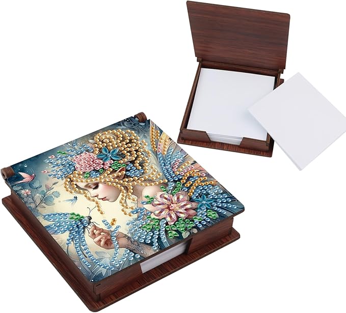 Girl Diamond Painting Kit Note Box,Memo Paper Storage Box Diamond Art,Sticky Note Holder Diamond Art,Diamond Painting Memo Pad For Office Desk. (Girl)