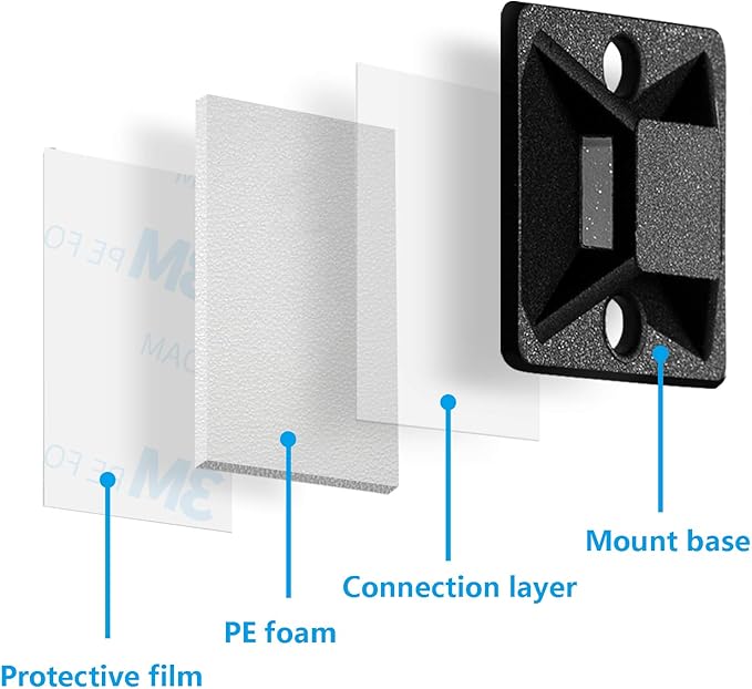 Cable Tie Mounts, Adhesive-Backed, 1 Inch, for Cable Management, Cable Tie Anchors, 100 Pack, Black