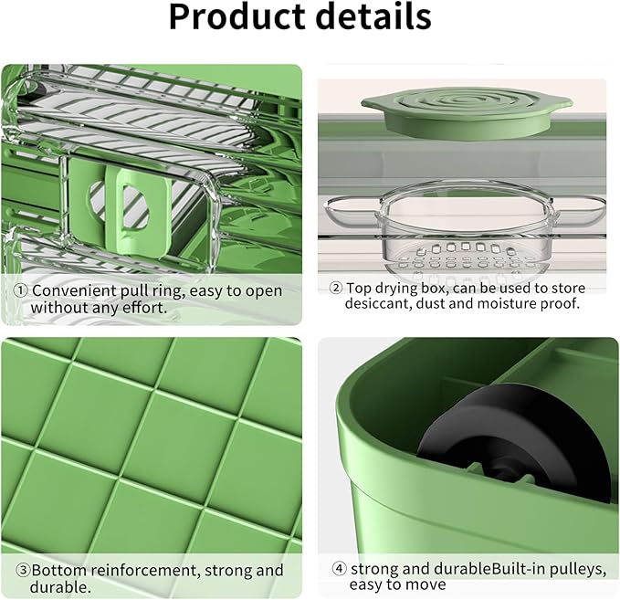 3 PACK Stackable Storage Bins, 50 Liters Closet Organizers with 3 Lids, Wheels, Drawers, Foldable Collapsible Box for Clothes and Camping Out Doors Bins, Green