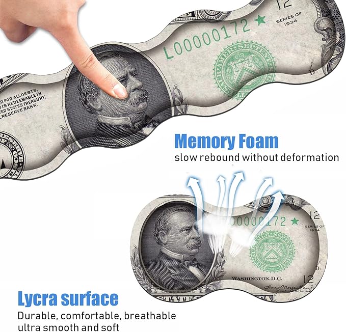 Ergonomic Keyboard Wrist Rest and Mouse Pad Wrist Rest Set, Large XXL Gaming Mousepad 31.5"x 11.8", Memory Foam, Easy Typing Pain Relief, Multifunctional Desk Mat for Office & Home, 1000 Dollar Bill