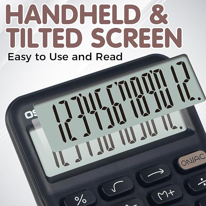 Pendancy Small Desk Calculator Cute, 12 Digit LCD Display, Basic Function, Auto-Sleep, 4.7"x2.9" Pocket-Sized Design Handheld Calculators Desktop, for Office, School, Business & Travel(OS-P1 Black)