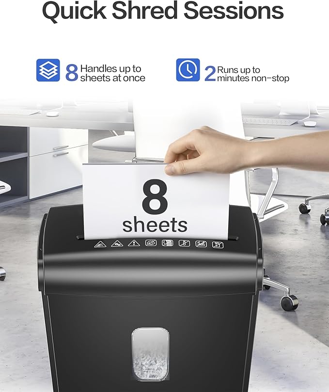 8-Sheet Micro-Cut Paper Shredder, P4 High Security, 4 Gallon Bin, 2-Minute Continuous Run, Home & Small Office Use