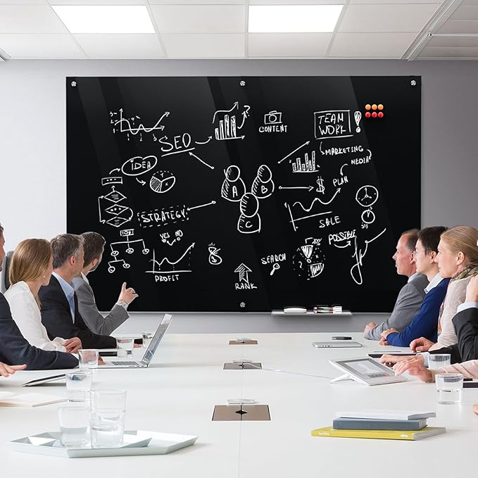 MaxGear Glass Whiteboard Wall Mounted, Frameless Magnetic Dry Erase Board, Tempered Glass, Steel-Backed, Non-Porous Smooth Surface, Floating Design, Accessories Included, for Office Home Classroom
