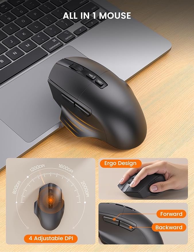 Wireless Keyboard and Mouse Combo, Ergonomic Wave Keys, Cushioned Palm Rest, Rechargeable, Phone Holder, Natural Typing, 2.4G Lag-Free, Full Size Keyboards Cordless Set for Windows/Mac -SABLUTE