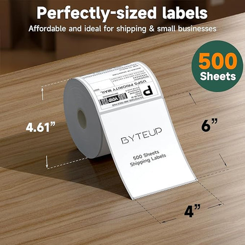 4x6 Direct Thermal Labels for Shipping, Roll Commercial Grade Permanent Adhesive, Compatible with Thermal Printers for Packages and Mail (500 Sheets/Roll, 4“ x 6"),Doesn't Compatible with Dymo