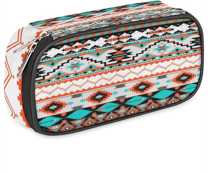 Pardick Aztec Big Capacity Pencil Pen Case Aztec Print Large Pencil Pouch with Zipper Compartments Pencil Bag for Boys Girls Adults Student Office School Supplies