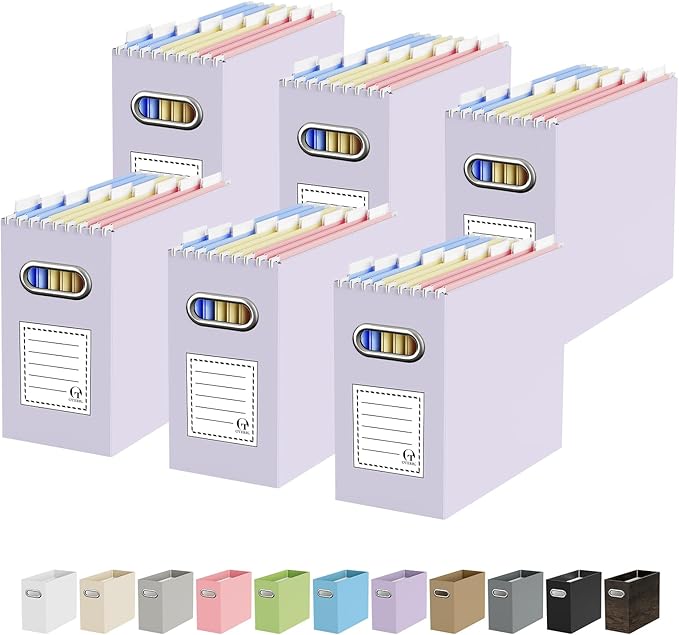 Oterri Cardboard File Organizer Box for Hanging File Folders Letter Size,File Box for Computer Desk,File Cabinet,Working Home,Office,Classroom (Purple, Letter Size - 6 Packs)