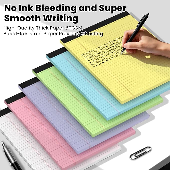 12pcs Legal Pads 8.5 x 11,Notepads 8.5 x 11 Inch, 30 Sheets/Pack, Colored Note Pad Clear Print Writing Pads of Paper, Perforate Wide Ruled Lined with Sturdy Back for Office, Business & School Supplies