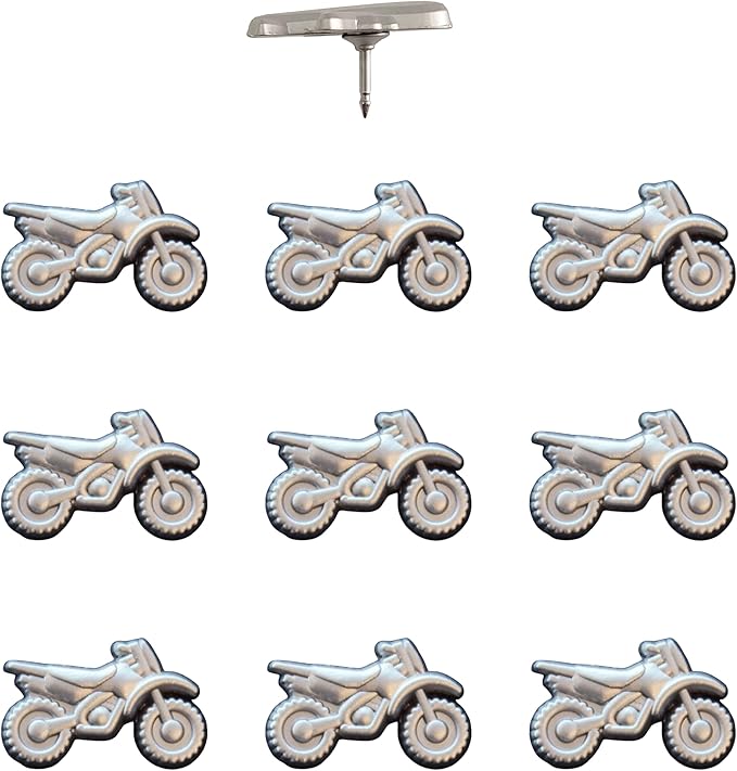 Dirt Bike Push Pins - Silver Dirt Bike Map Pins for Cork Boards, Maps, or Lapel Use - Designed in USA - Set of 10