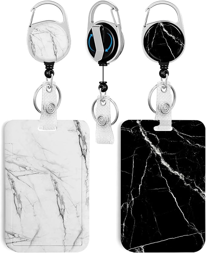 2 Pack Marble ID Badge Holder with Heavy Duty Retractable Reel Keychain for WomenStudents,Teachers, Nurses, Office Use 5
