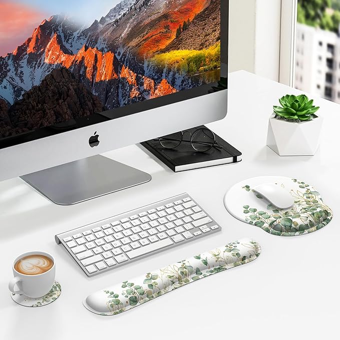 iLeadon Ergonomic Mouse Pad Set with Wrist Support, Easy Typing & Pain Relief, Non-Slip Base for Computer Home, Eucalyptus