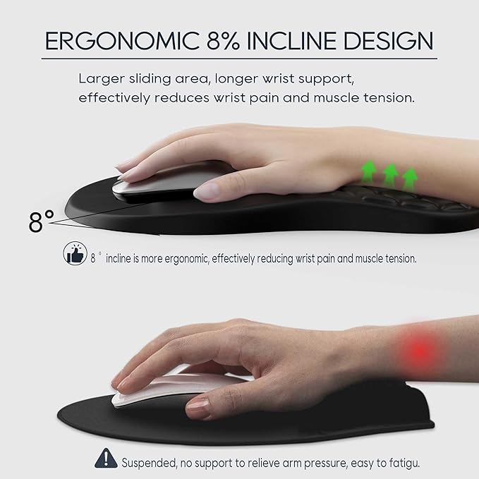 Ergonomic Mouse Pad Wrist Support with Memory Foam&Non-Slip Pu Base Cushion Massage Bump,Mouse Pad with Wrist Rest for Carpal Tunnel Pain Relief,Work from Home Essentials