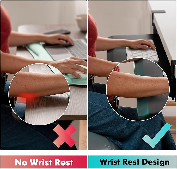 Fenge Keyboard Tray Under Desk, Pull Out Keyboard & Mouse Tray with C Clamp Mount, Sliding Keyboard Holder for Desk, 25.6 x 11.8 inch Large Slide-Out Platform Computer Drawer for Typing, Black