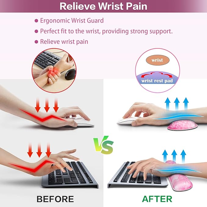 Mousepad Pink, Mouse Pad with Wrist Rest, 4-in-1 Large Mousepad+Keyboard Wrist Rest+Mouse Pad Wrist Support+Cup Pad Set,Ergonomic Mouse Pad,Anti-Slip,Memory Foam Desk Mat for Women Office Gaming