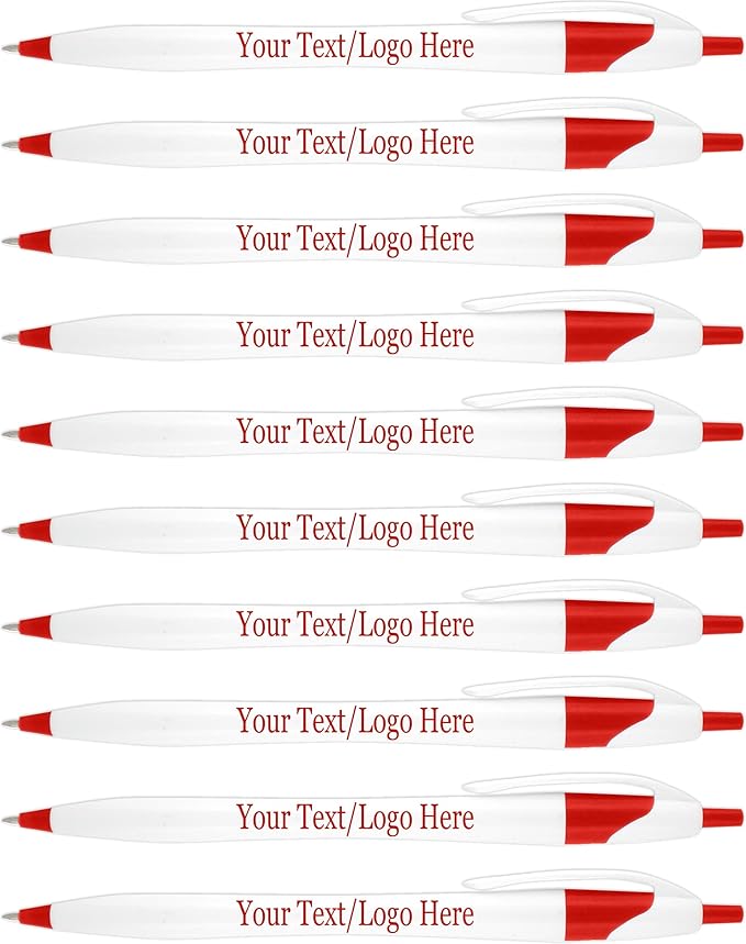 SyPen Personalized Pens With your Custom Logo or Text-1000 Pack Bulk-for Businesses, Parties, and Events, Custom Printed Slim Ballpoint Click Pens, Red Trim Color, Black Ink